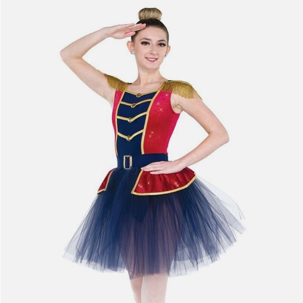 Red and Blue Toy Soldier Dance Costume with Tulle Skirt Adult small